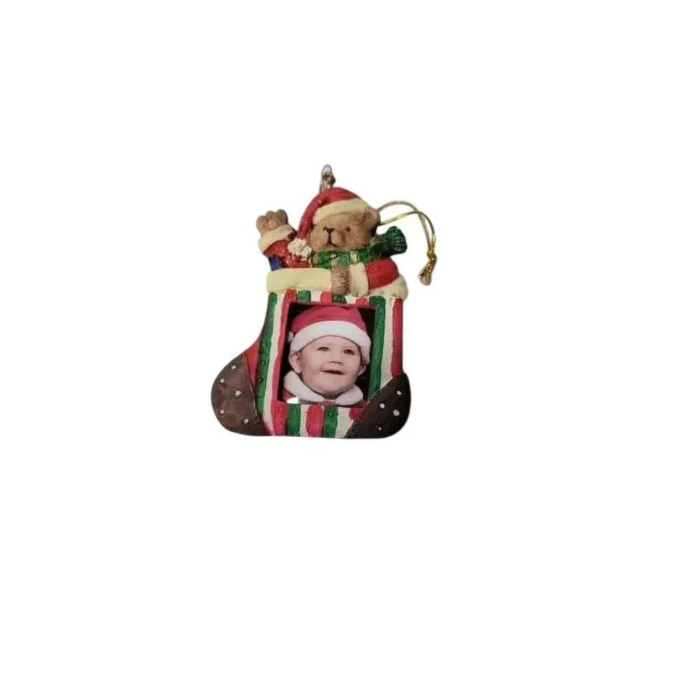 🎅 Vintage Santa Photo Frame Ornaments Lot 3 Resin Y2K Christmas Tree Decor